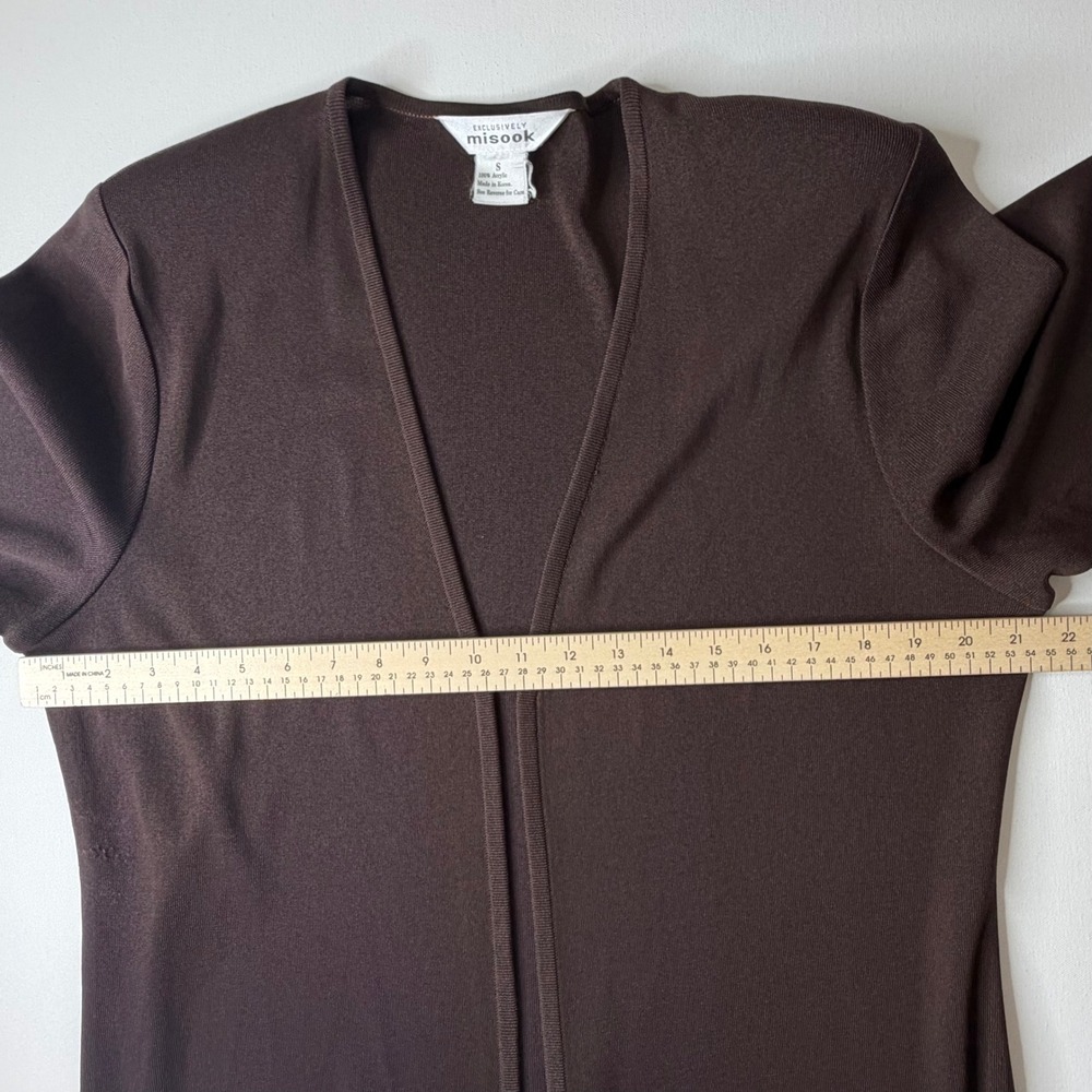 Misook Brown Open Front Duster Longline Cardigan Small Quiet Luxury Minimalist - Picture 8 of 8